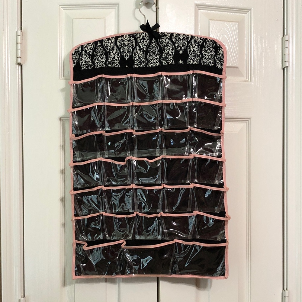 Over-the-Door Jewelry Organizer Black Double Side Multi Clear Pockets